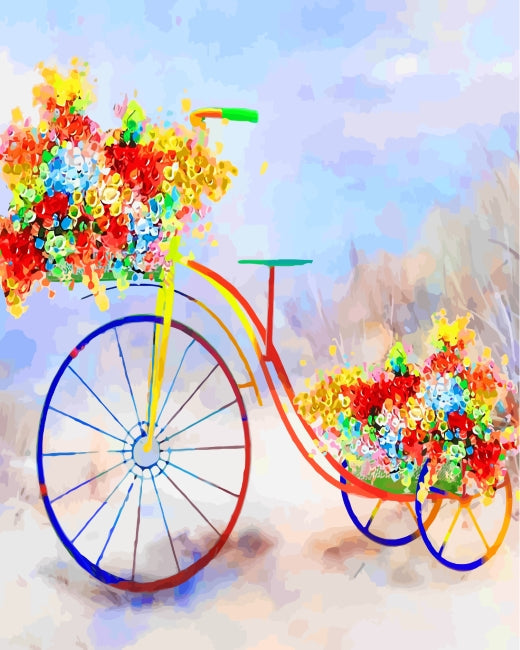 Bicicleta de Color Arcoíris Decorada con Flores Coloridas Pintar por Números