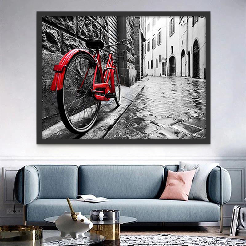 Bicicleta Roja Parada en la Calle Gris Pintar por Números