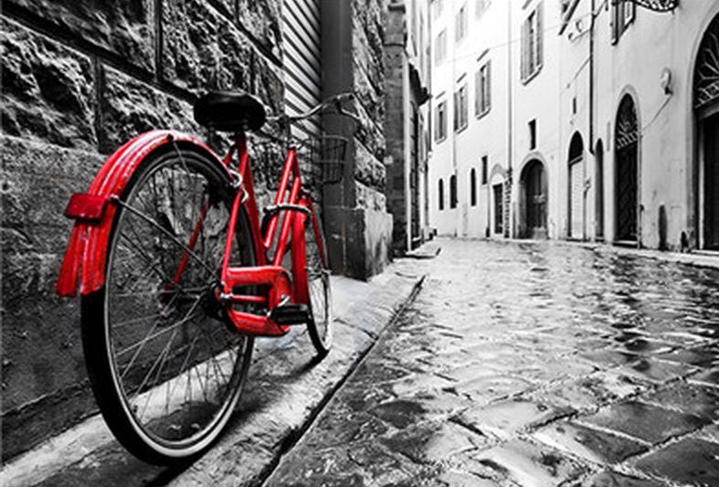 Bicicleta Roja Parada en la Calle Gris Pintar por Números