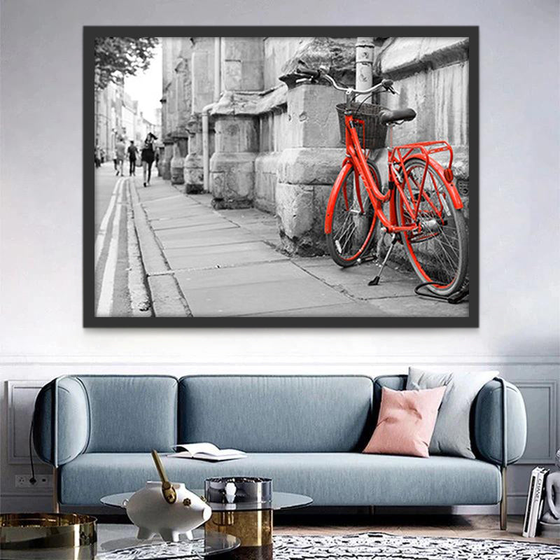 Bicicleta Roja Parada en la Calle Pintar por Números
