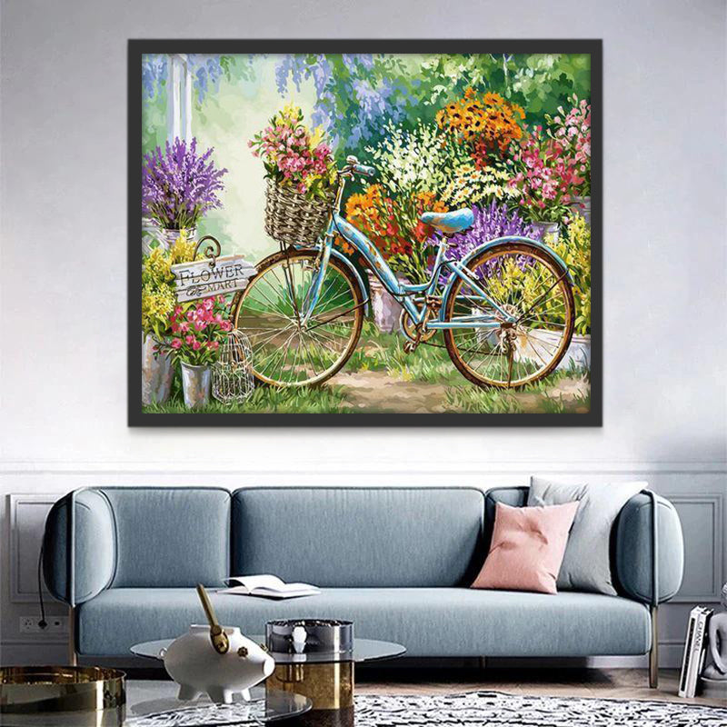 Bicicleta y Mercado Pequeño de Flores Pintar por Números
