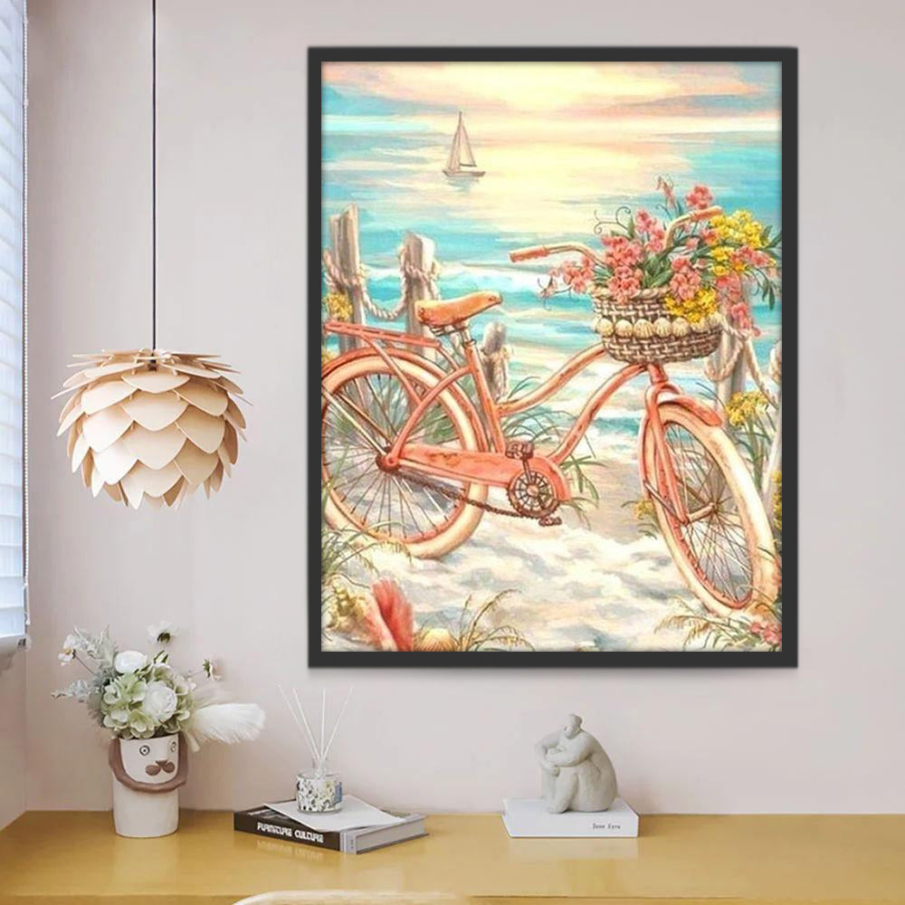 Bicicleta y Ramo de Flores y Mar Azul Pintar por Números