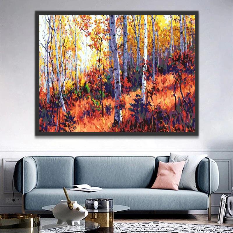 Bosque de Abedules de Otoño Pintar por Números
