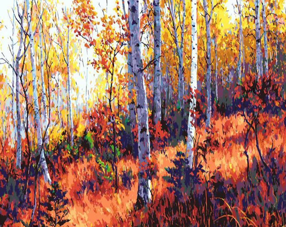 Bosque de Abedules de Otoño Pintar por Números