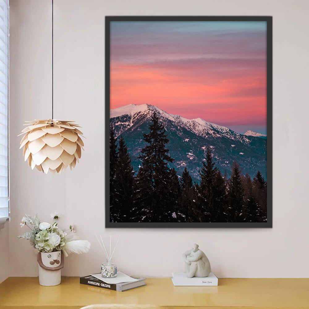 Bosque de Pinos y Montañas Nevadas Pintar por Números