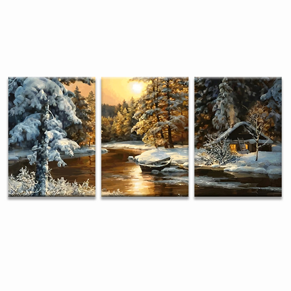 Bosque Invernal al Sol 3 Partes Pintar por Números