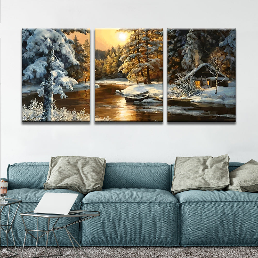 Bosque Invernal al Sol 3 Partes Pintar por Números
