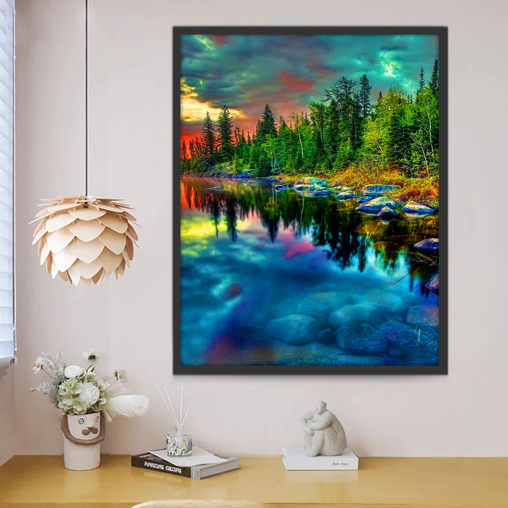 Bosque Verde y Nubes Coloridas Pintar por Números