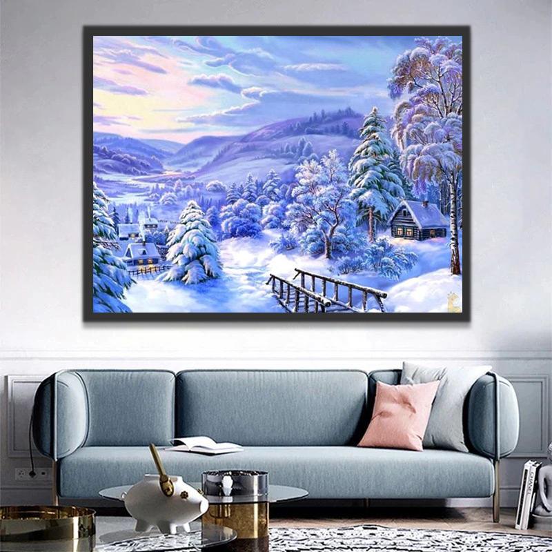 Bosque y Montañas en la Nieve Pintar por Números