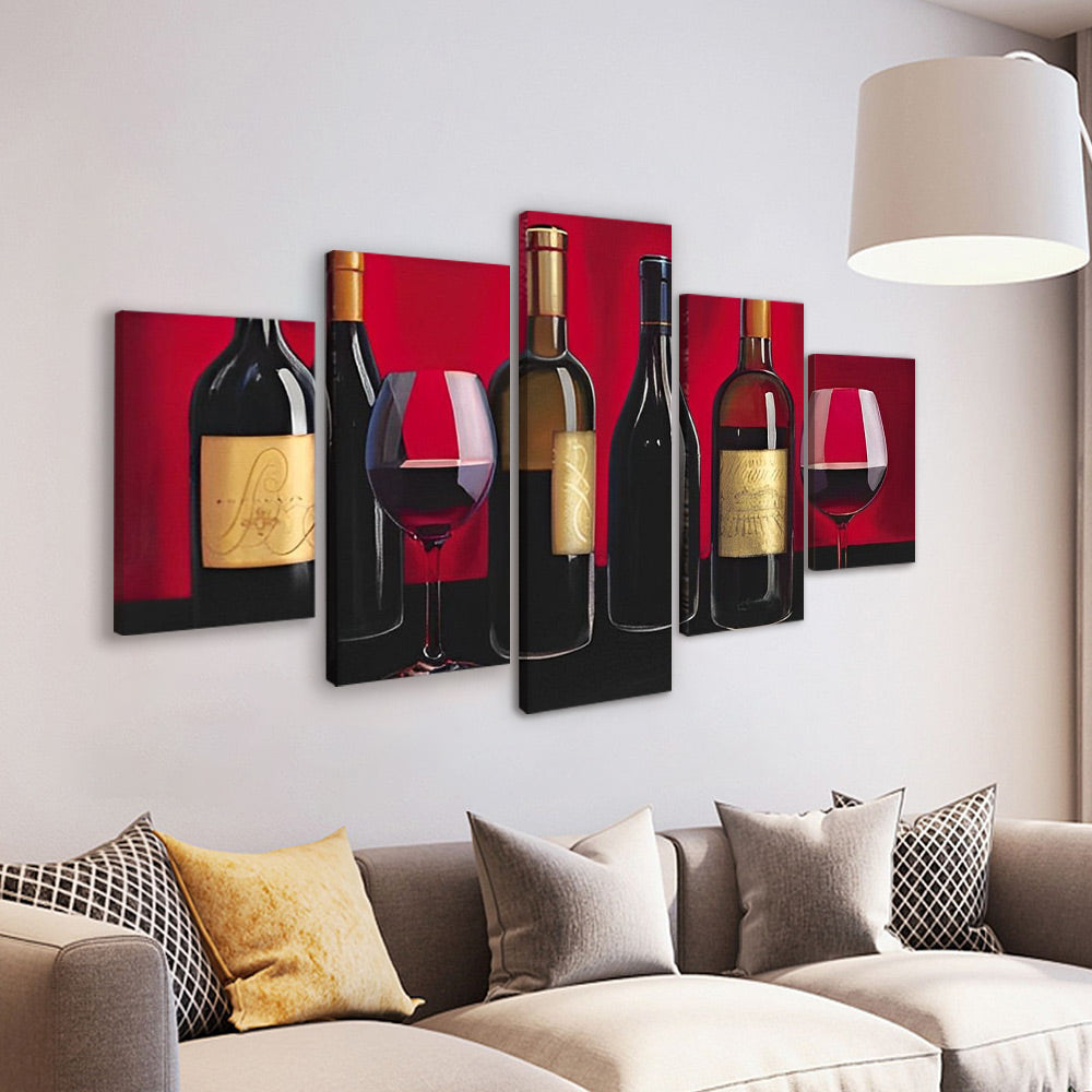 Botellas y Copas de Vino Tinto 5 Partes Pintar por Números