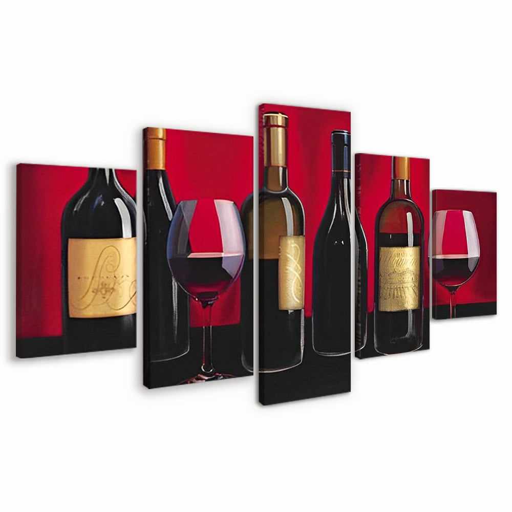 Botellas y Copas de Vino Tinto 5 Partes Pintar por Números