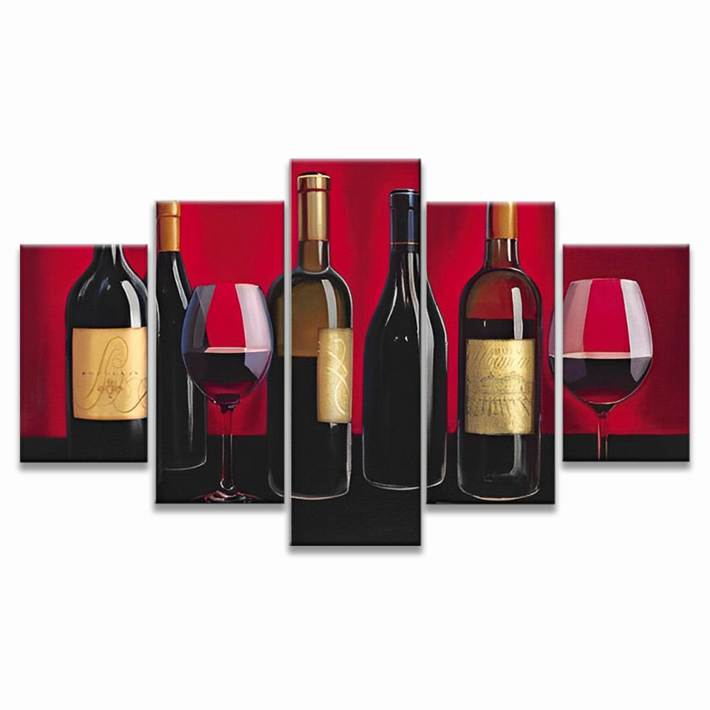 Botellas y Copas de Vino Tinto 5 Partes Pintar por Números