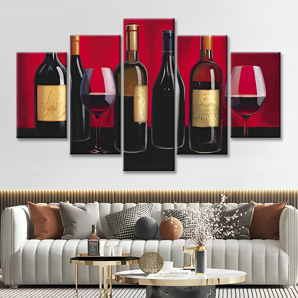 Botellas y Copas de Vino Tinto 5 Partes Pintar por Números