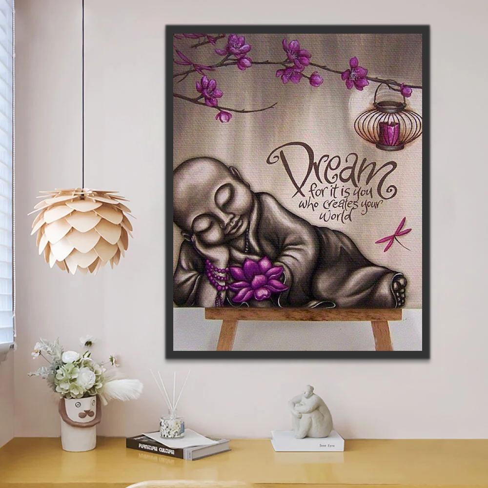 Buda Durmiendo y Flores Moradas Pintar por Números