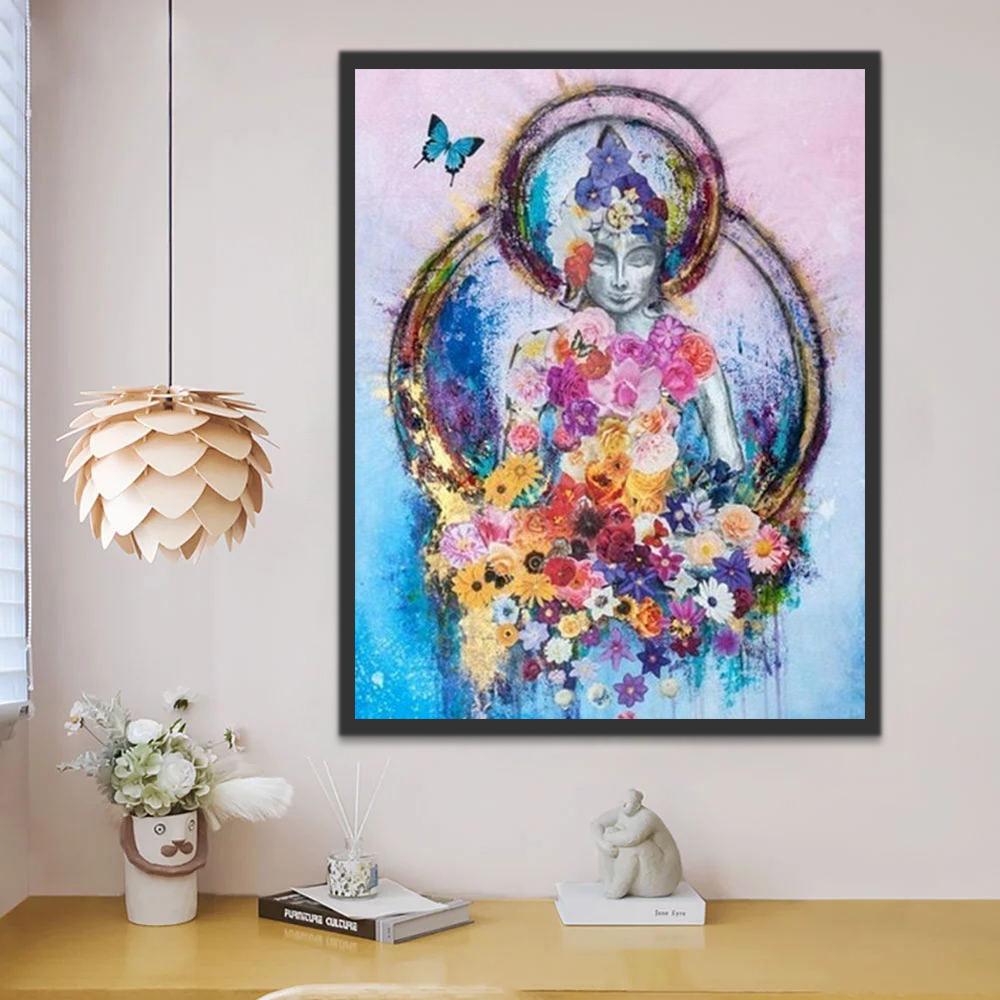 Buda y Flores y Mariposa Azul Pintar por Números
