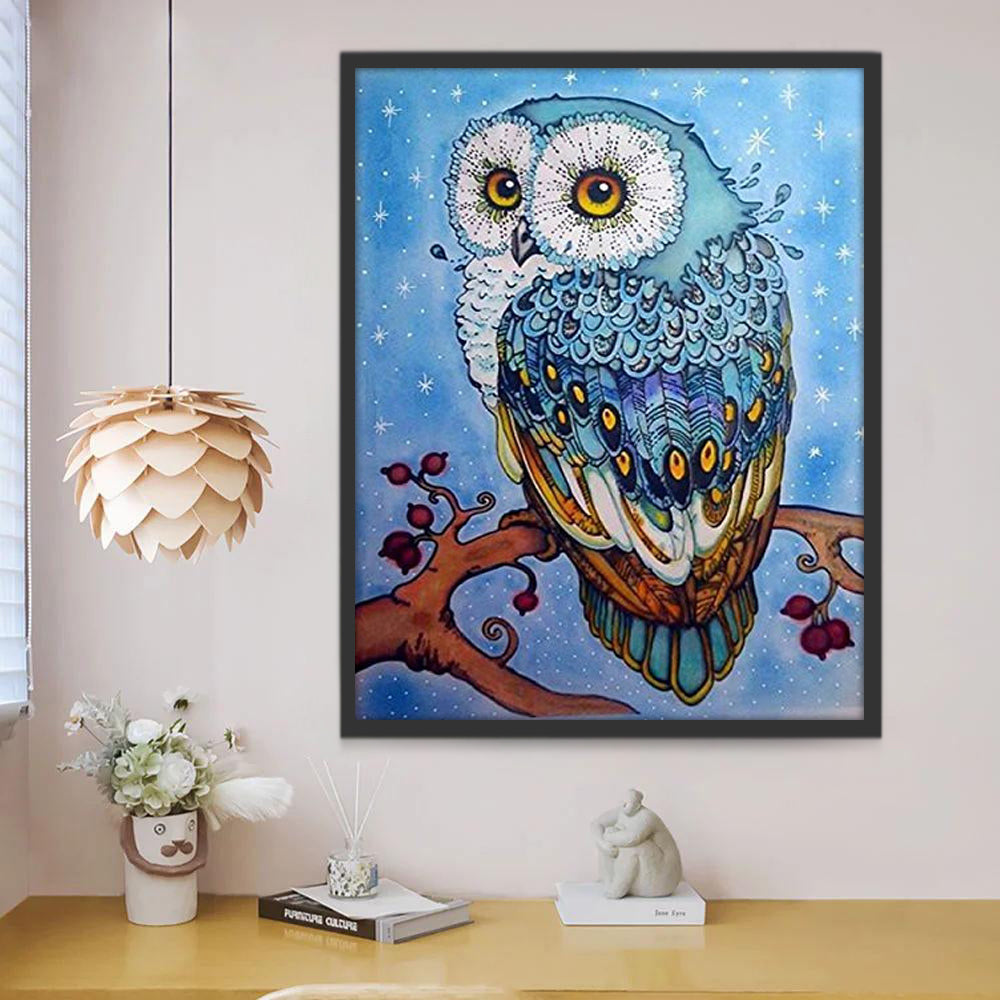 Búho Azul en Rama Pintar por Números
