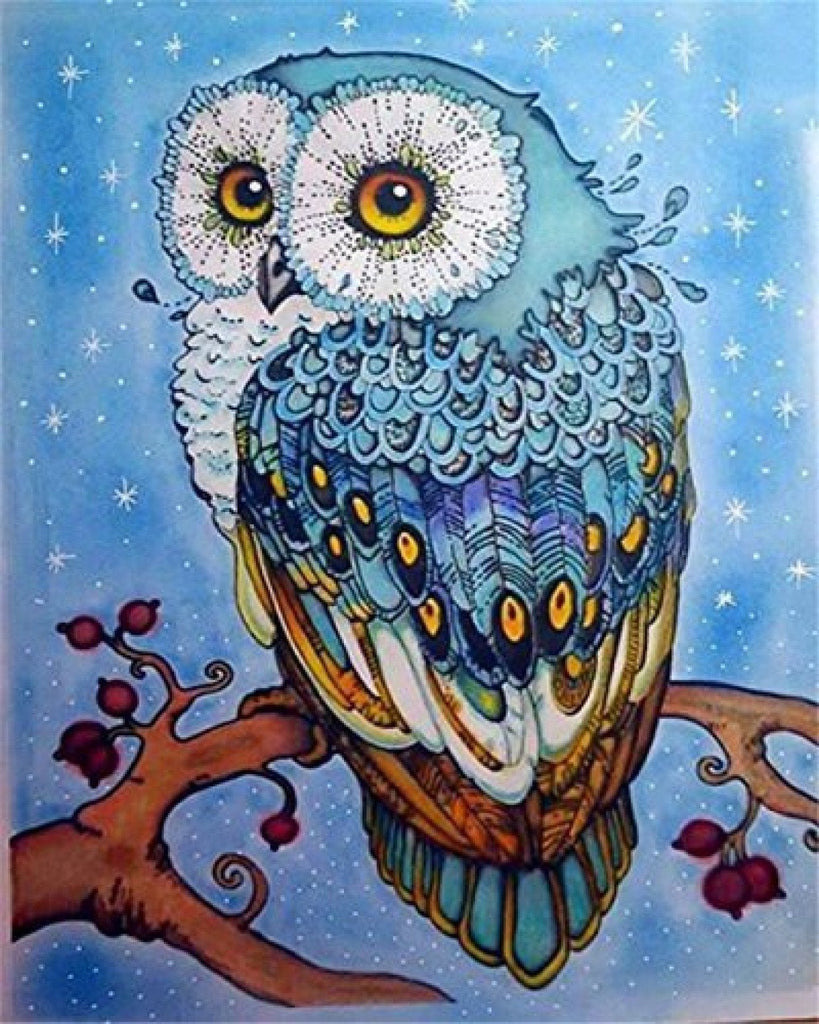 Búho Azul en Rama Pintar por Números