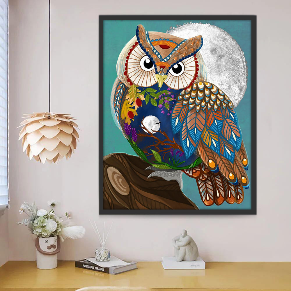 Búho con Hojas y Plumas Coloridas Pintar por Números