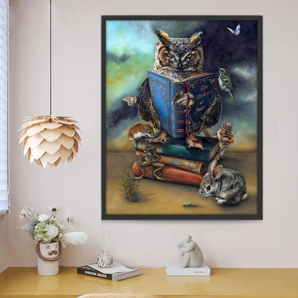 Búho Leyendo Libro con los Otros Animales Pintar por Números