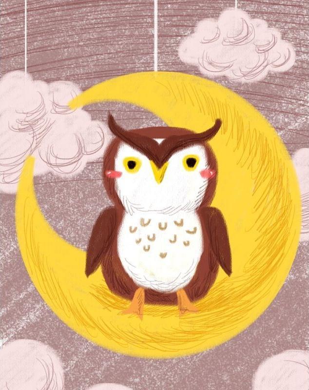 Búho sobre Luna y Nubes Pintar por Números Niños