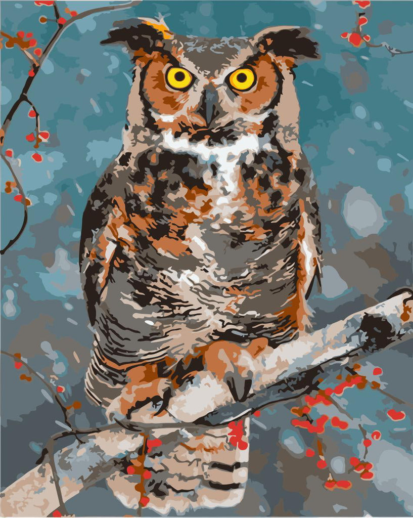 Búho sobre Rama en Invierno Pintar por Números