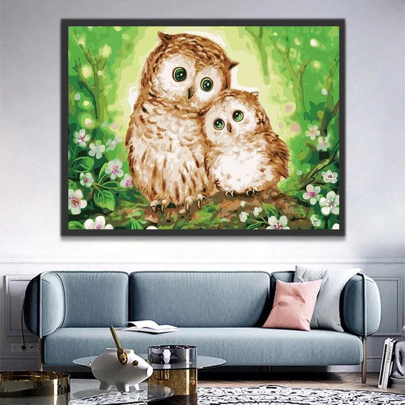 Búhos Lindos con Fondo Verde Pintar por Números