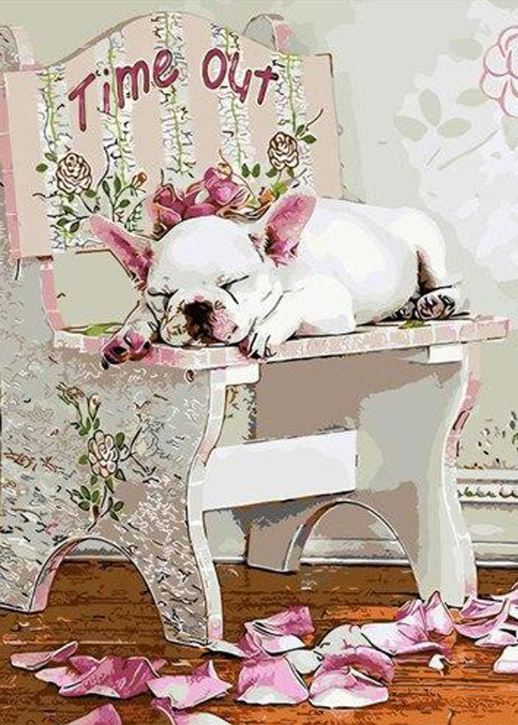 Bulldog Blanco Durmiendo en Silla Pintar por Números