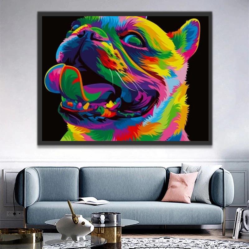 Bulldog Colorido con Boca Abierta Pintar por Números