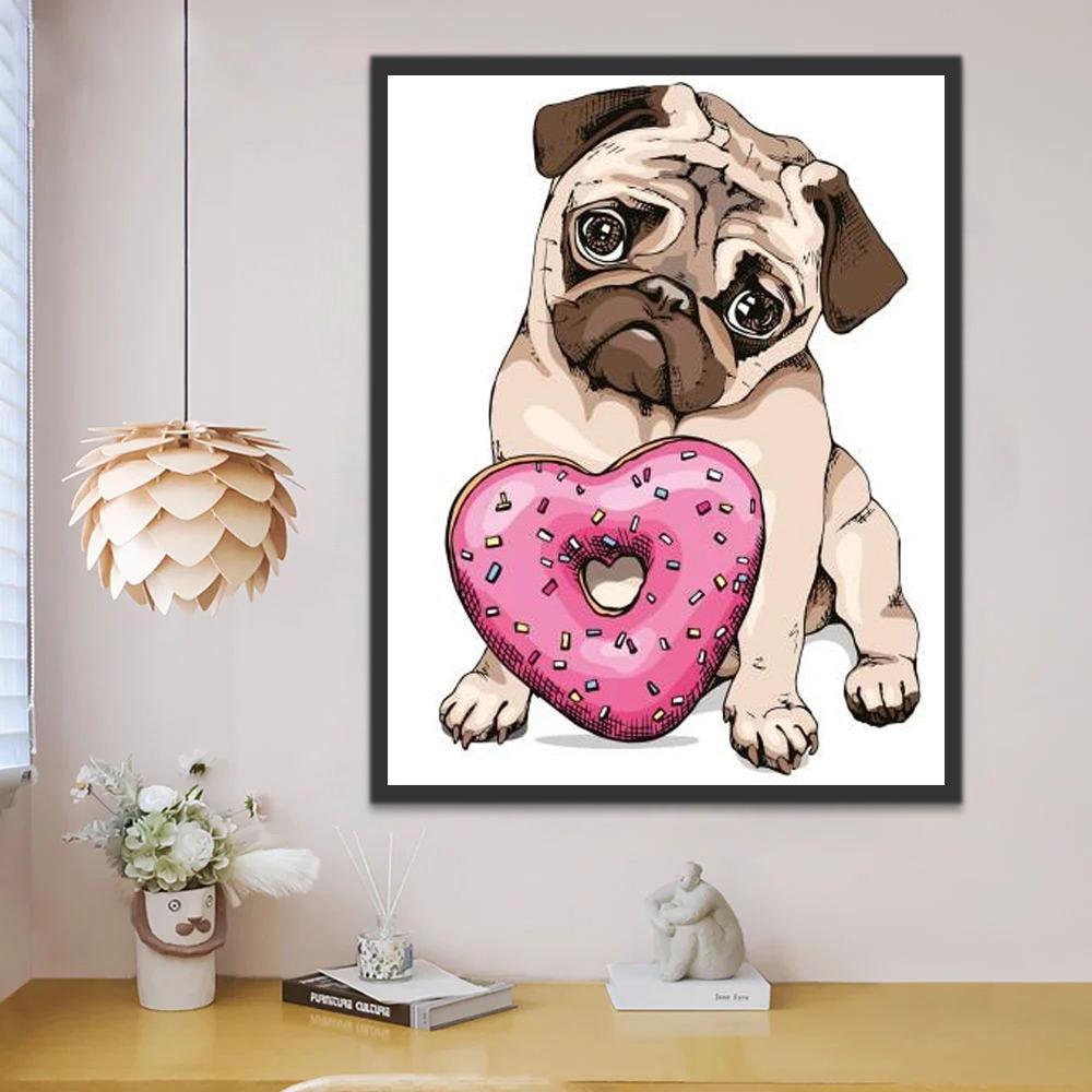 Bulldog con Dónut de Forma Acorazonada Pintar por Números