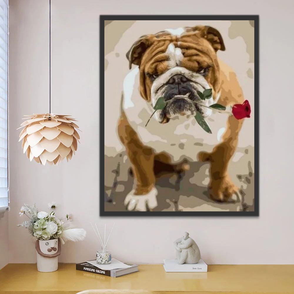 Bulldog con una Rosa en Su Boca Pintar por Números