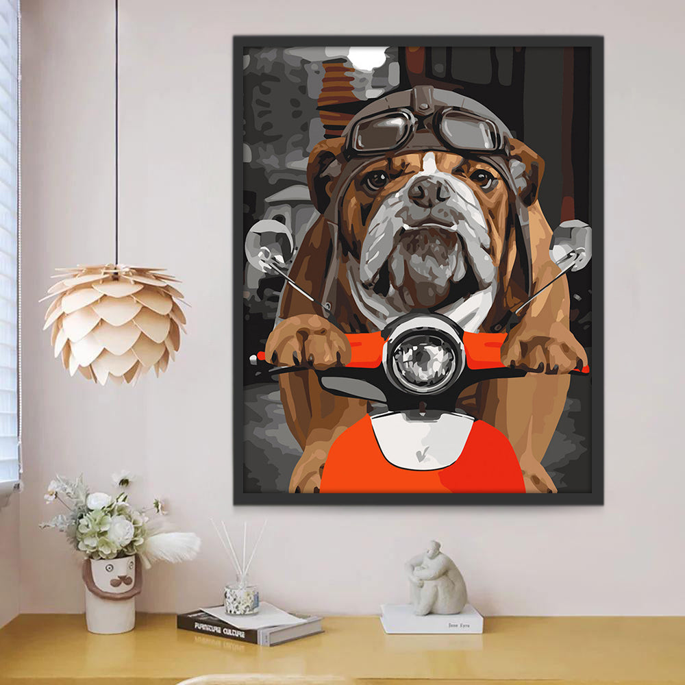 Bulldog Montando en Ciclomotor Eléctrico Pintar por Números