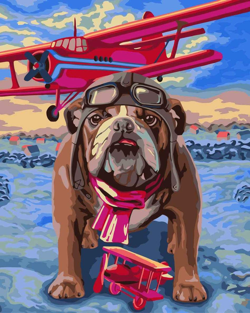 Bulldog y Dos Biplanos Rojos Pintar por Números