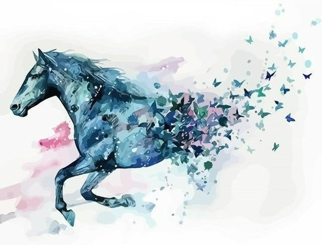 Caballo al Galope con Mariposas Pintar por Números