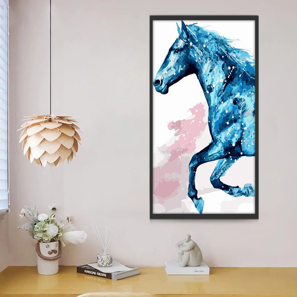 Caballo Azul Brillante Corriendo y Fondo Blanco Pintar por Números