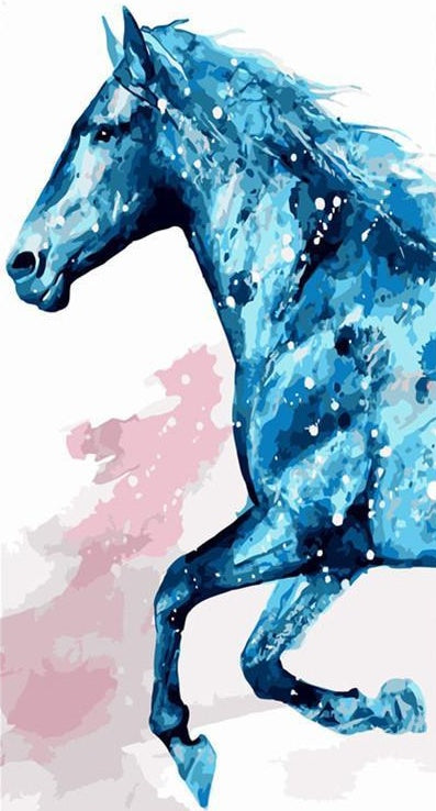 Caballo Azul Brillante Corriendo y Fondo Blanco Pintar por Números