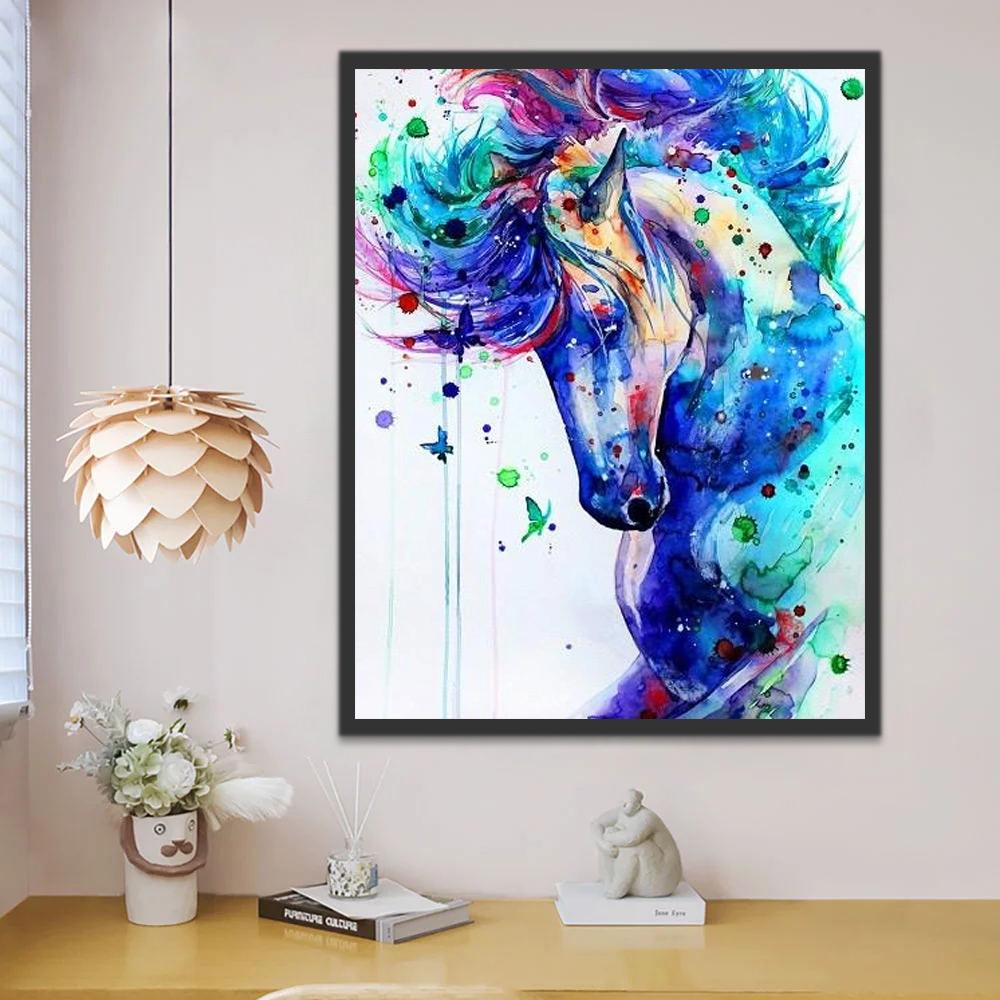 Caballo Azul con Melena de Colores Brillantes Diversos Pintar por Números