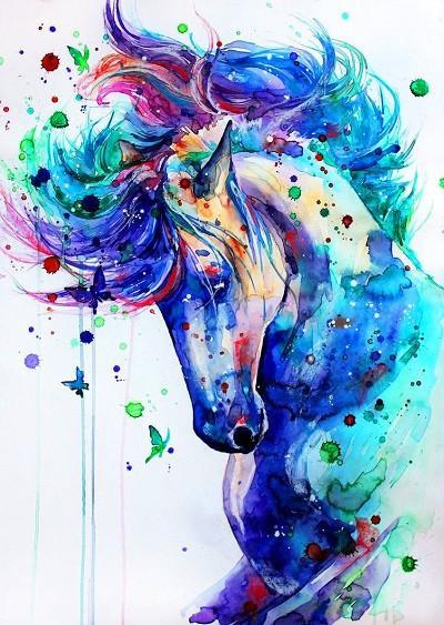 Caballo Azul con Melena de Colores Brillantes Diversos Pintar por Números