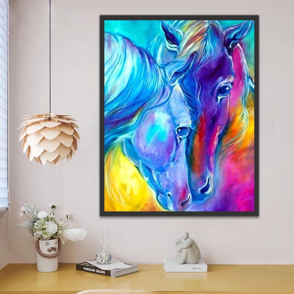 Caballo Azul y Caballo Morado en Amor Pintar por Números