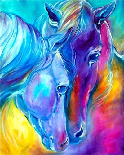 Caballo Azul y Caballo Morado en Amor Pintar por Números