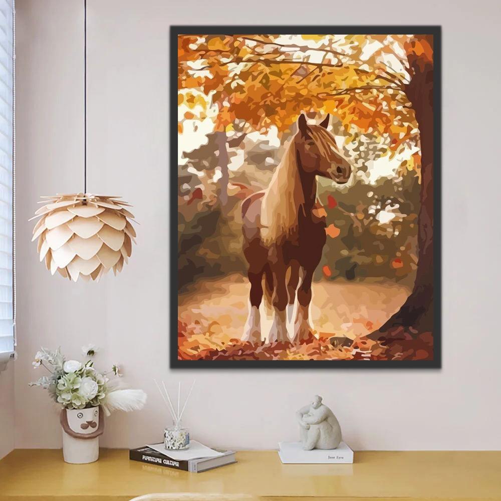 Caballo Bajo Árbol de Otoño Pintar por Números