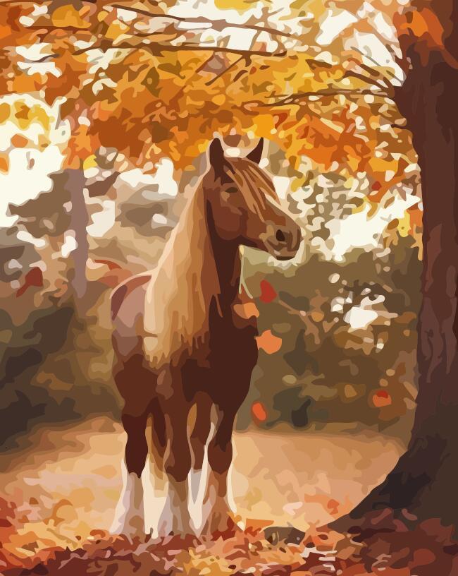 Caballo Bajo Árbol de Otoño Pintar por Números