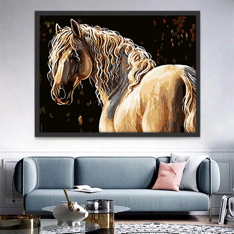Caballo Blanco con Melena Rizada Pintar por Números