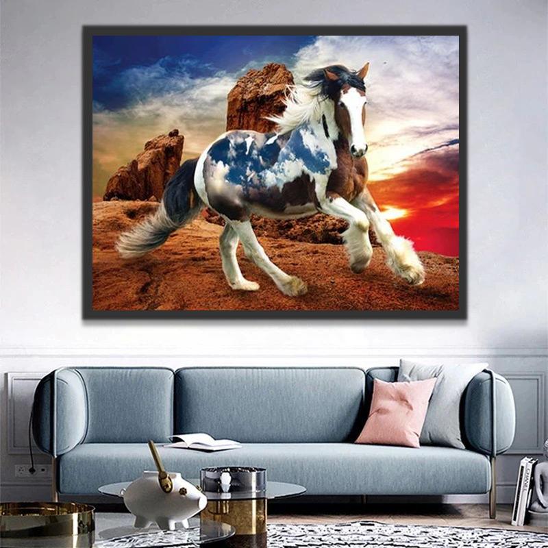 Caballo Blanco con Patrón Azul y Marrón Pintar por Números