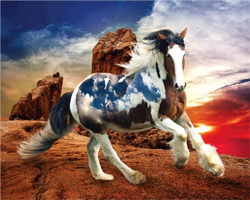 Caballo Blanco con Patrón Azul y Marrón Pintar por Números