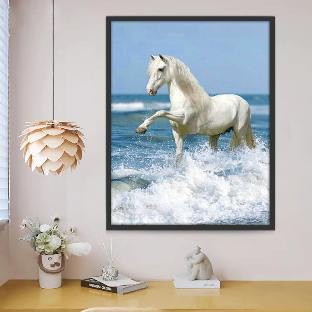 Caballo Blanco en Olas Marinas Pintar por Números