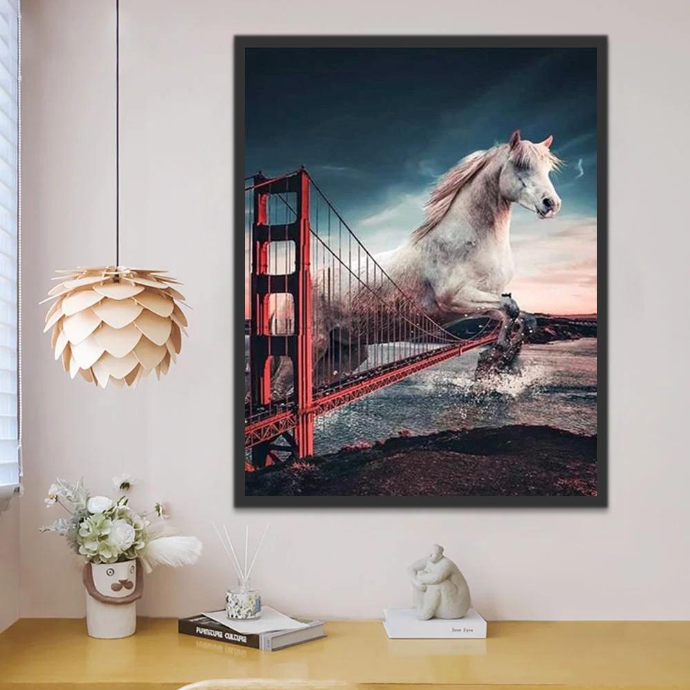 Caballo Blanco Saltando sobre Puente Golden Gate Pintar por Números