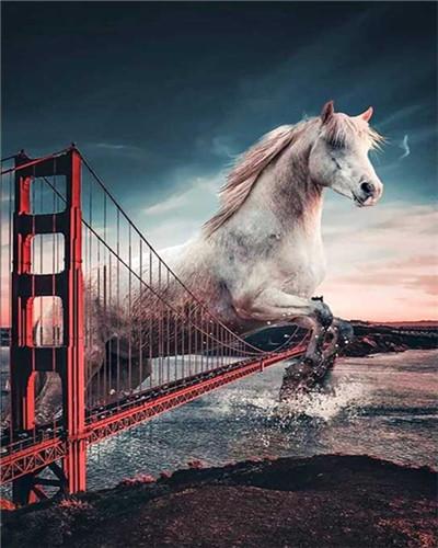 Caballo Blanco Saltando sobre Puente Golden Gate Pintar por Números