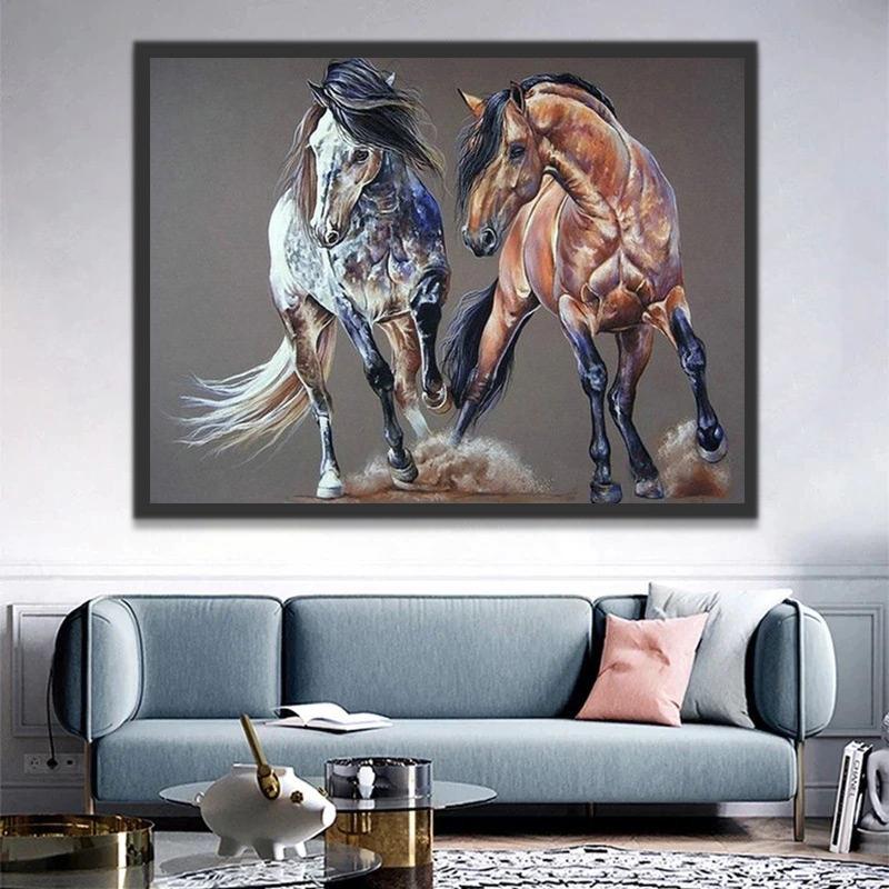Caballo Blanco y Caballo Marrón Corriendo Pintar por Números