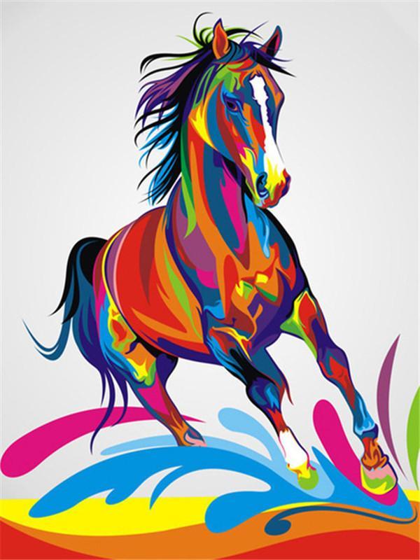 Caballo Colorido Corriendo con Fondo Blanco Pintar por Números