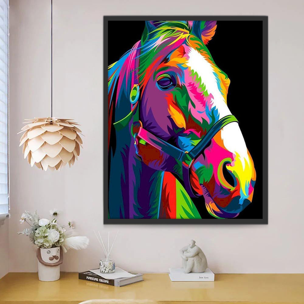 Caballo Colorido y Fondo Negro Pintar por Números